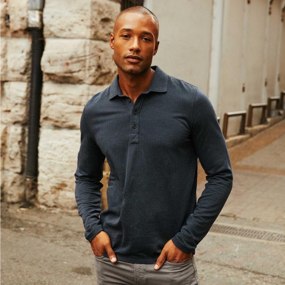 Billy Reid Long Sleeve Herringbone Polo NWT
